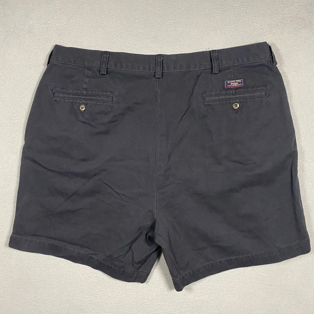 Polo Ralph Lauren Andrew Short Mens 40 Navy Blue Pleated Chino Cotton Twill
